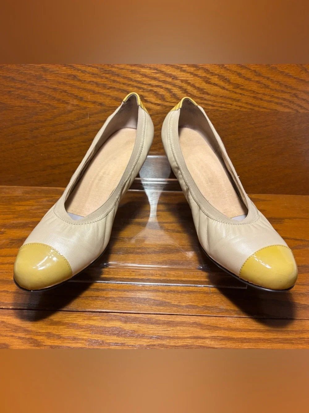 Munro Patent Toe Cap & Heel Accent Gold Leather Pumps USA MADE Size 11